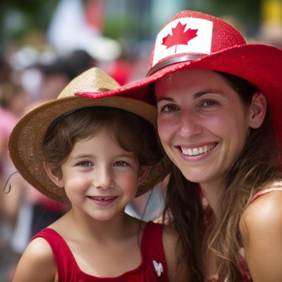 portrait of mother and daughter for canada day. Generative Ai