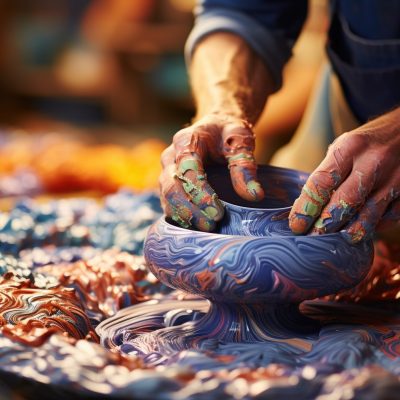 artisan handcrafts a unique ceramic bowl